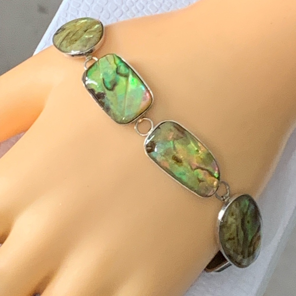 Vintage  Signed LUC Southwest 925 Sterling Silver Abalone Toggle Bracele…
